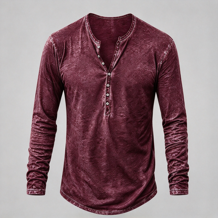 Retro Washed Henley Long Sleeve Shirt