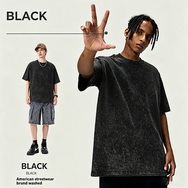 Distressed loose-fit pure cotton T-shirt