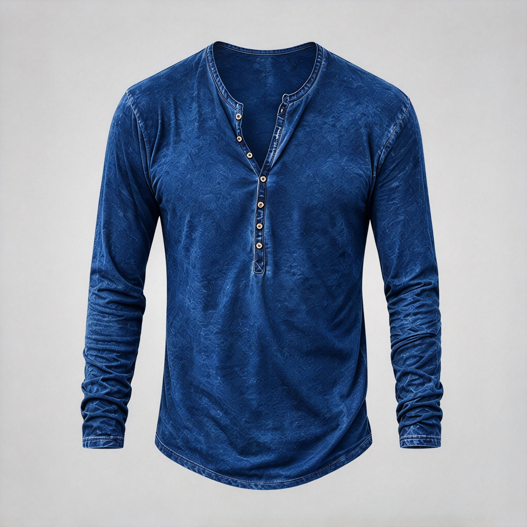 Retro Washed Henley Long Sleeve Shirt