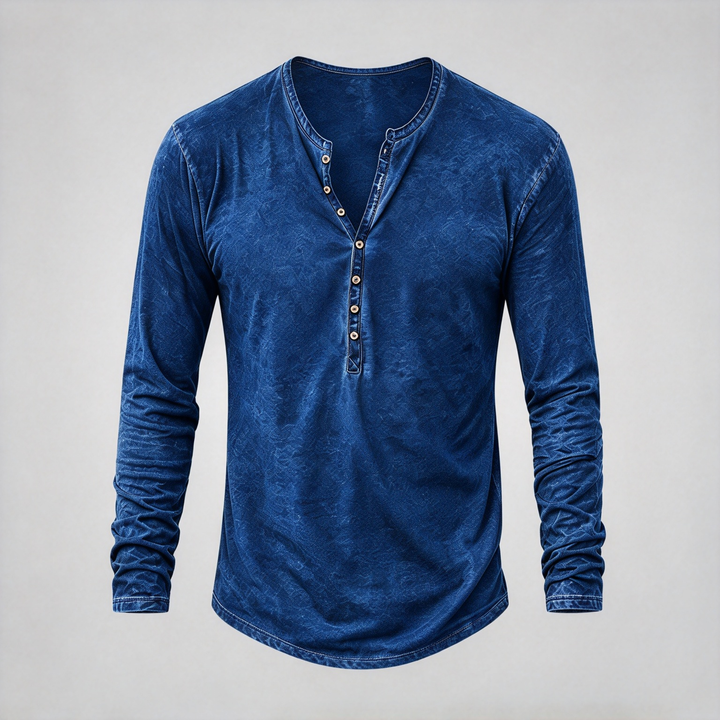 Retro Washed Henley Long Sleeve Shirt