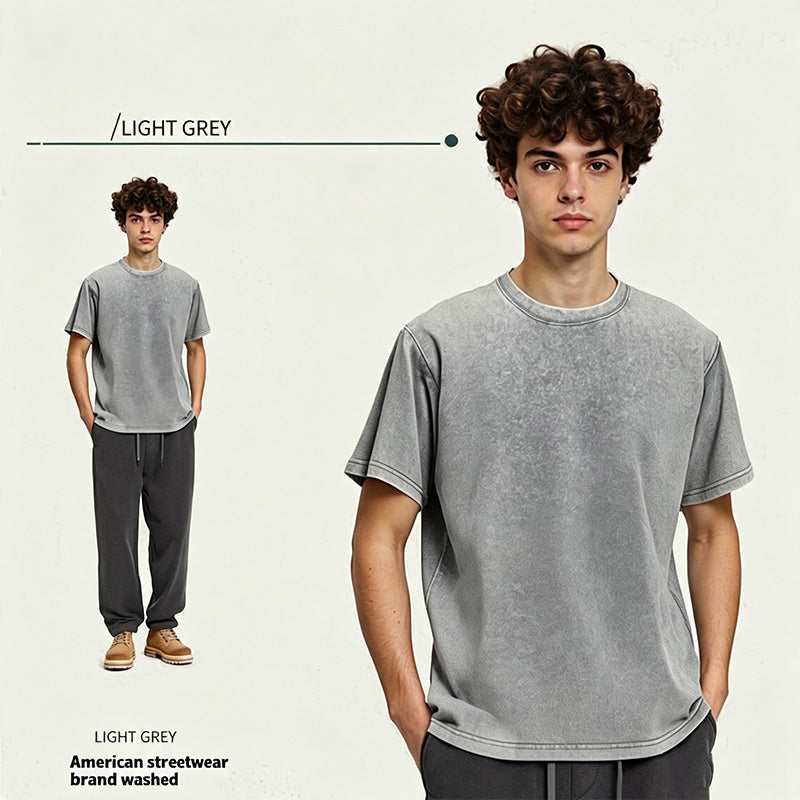 Distressed loose-fit pure cotton T-shirt