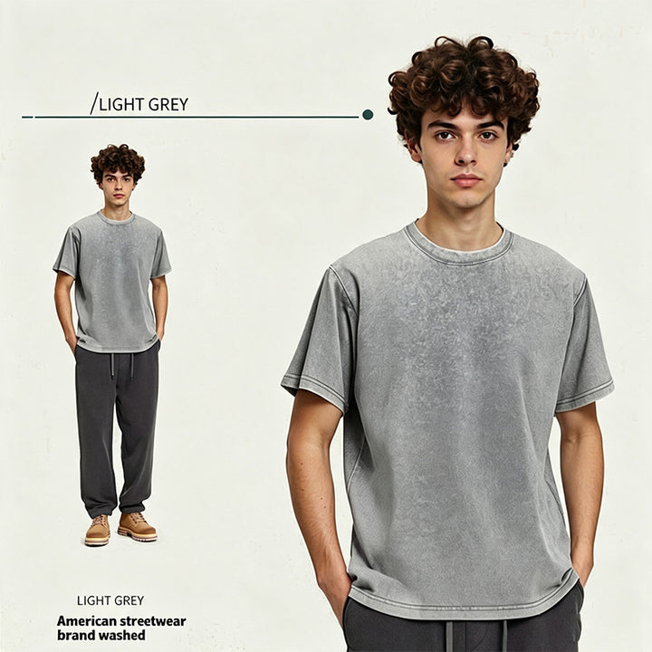 Distressed loose-fit pure cotton T-shirt