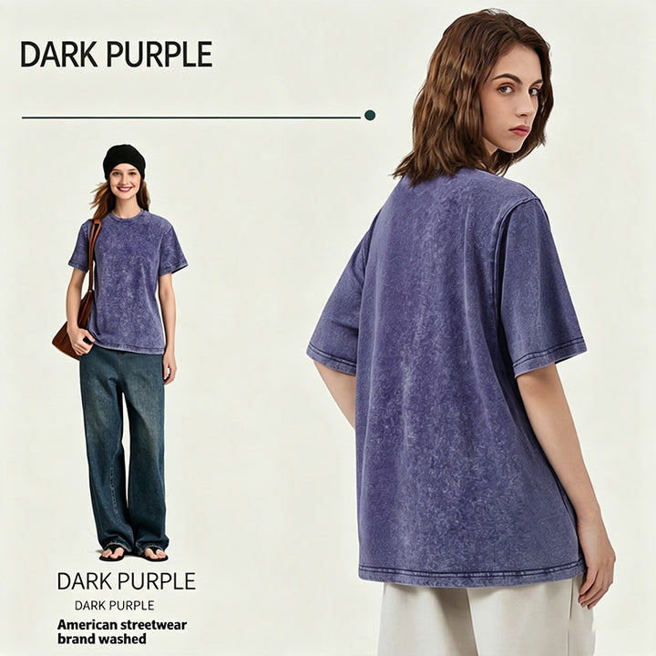 Distressed loose-fit pure cotton T-shirt