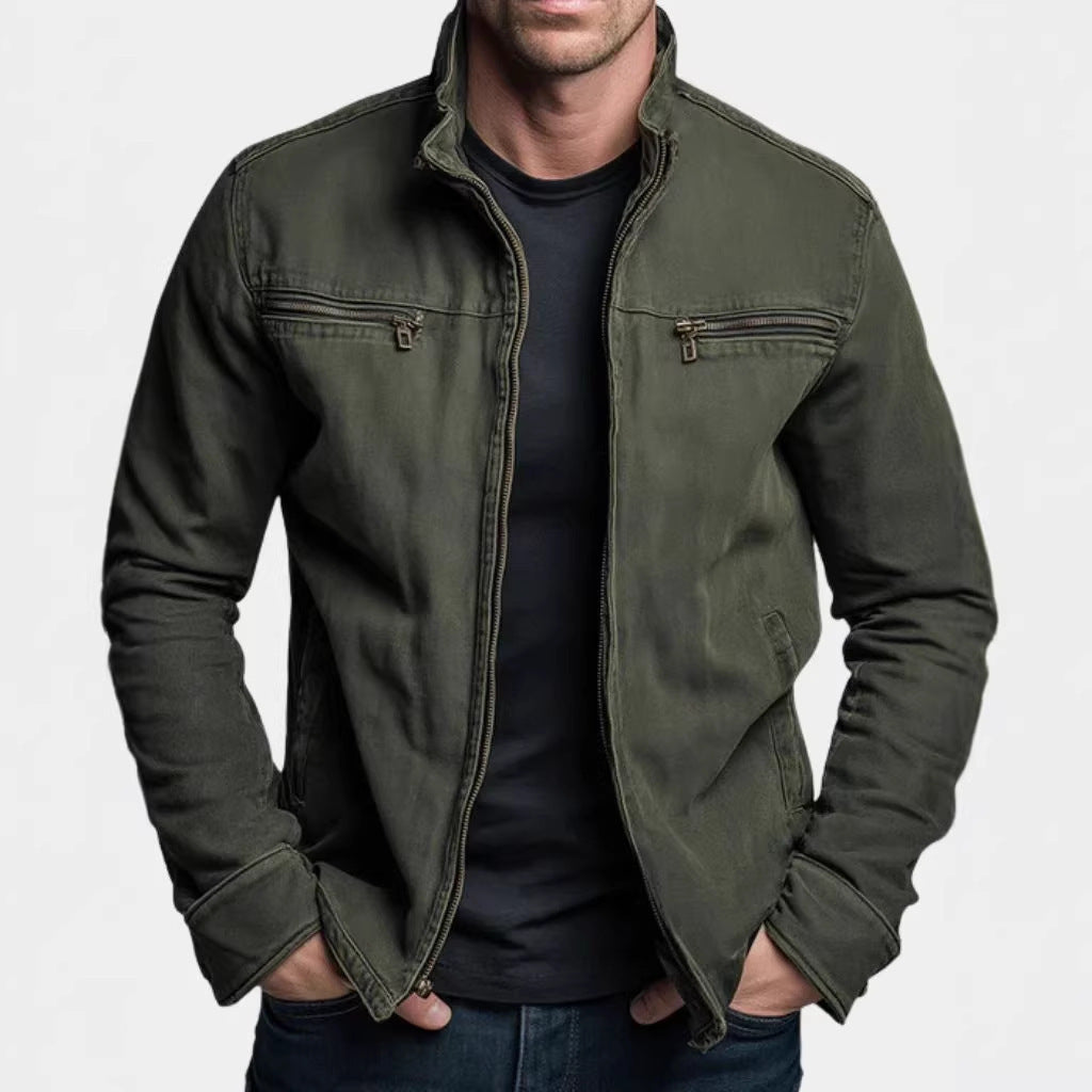 Vintage Washed Stand Collar Work Jacket