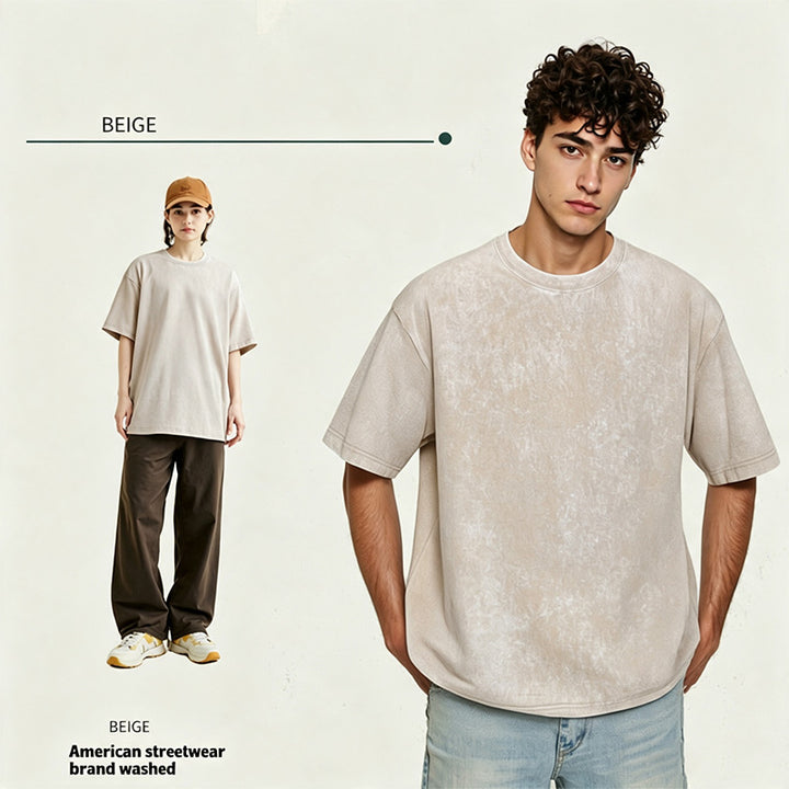 Distressed loose-fit pure cotton T-shirt