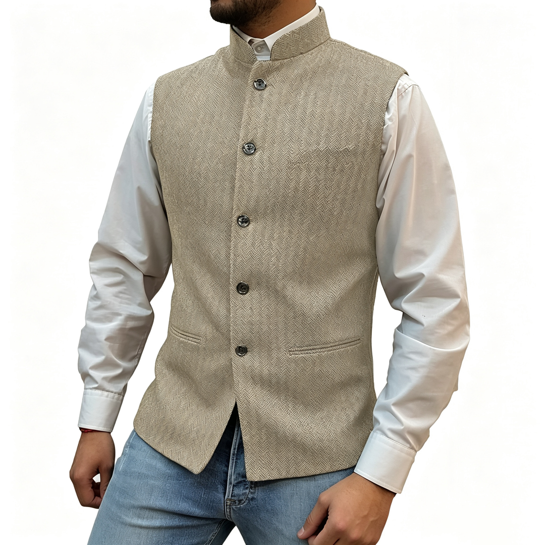 Retro tweed stand-up collar vest