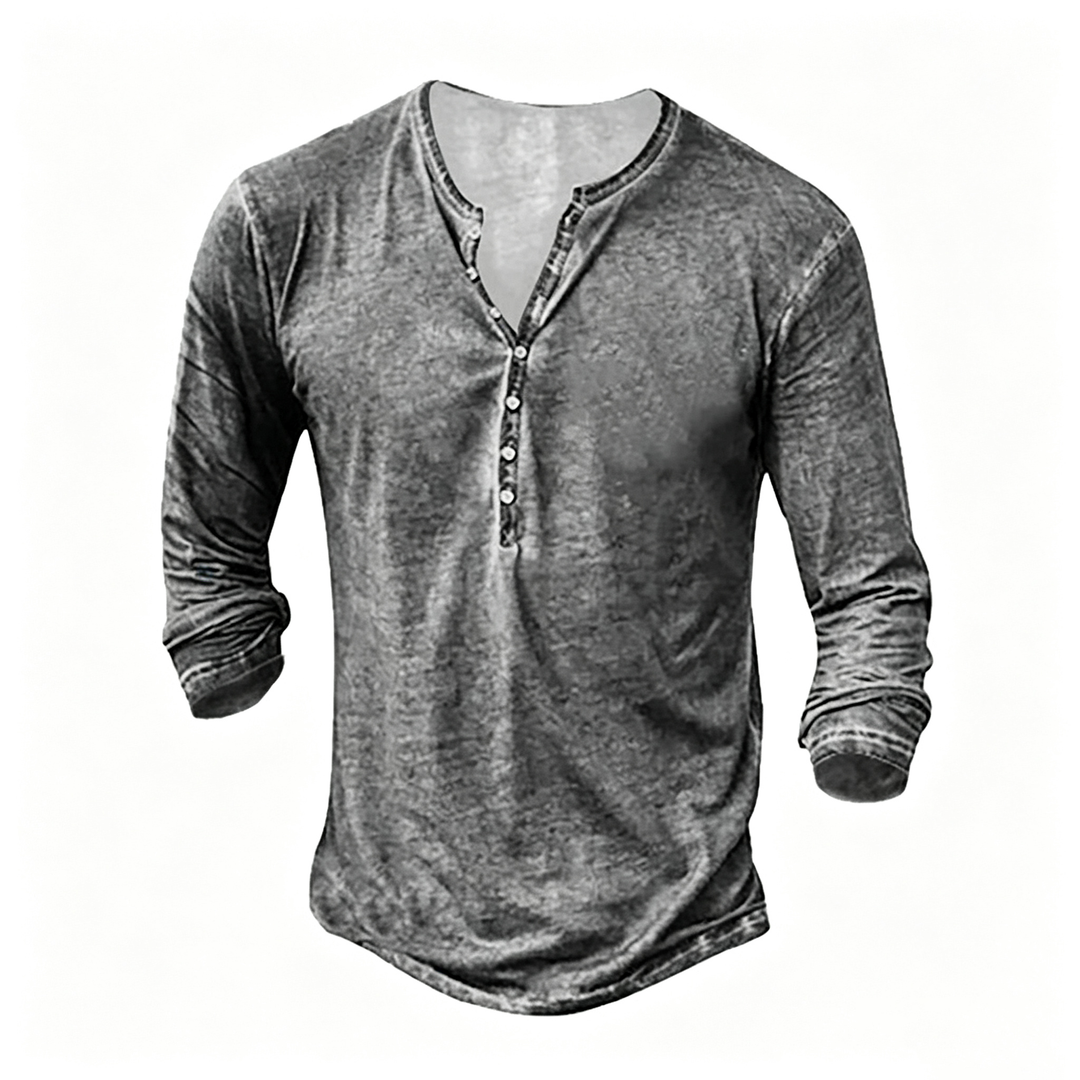 Retro button long-sleeved T-shirt