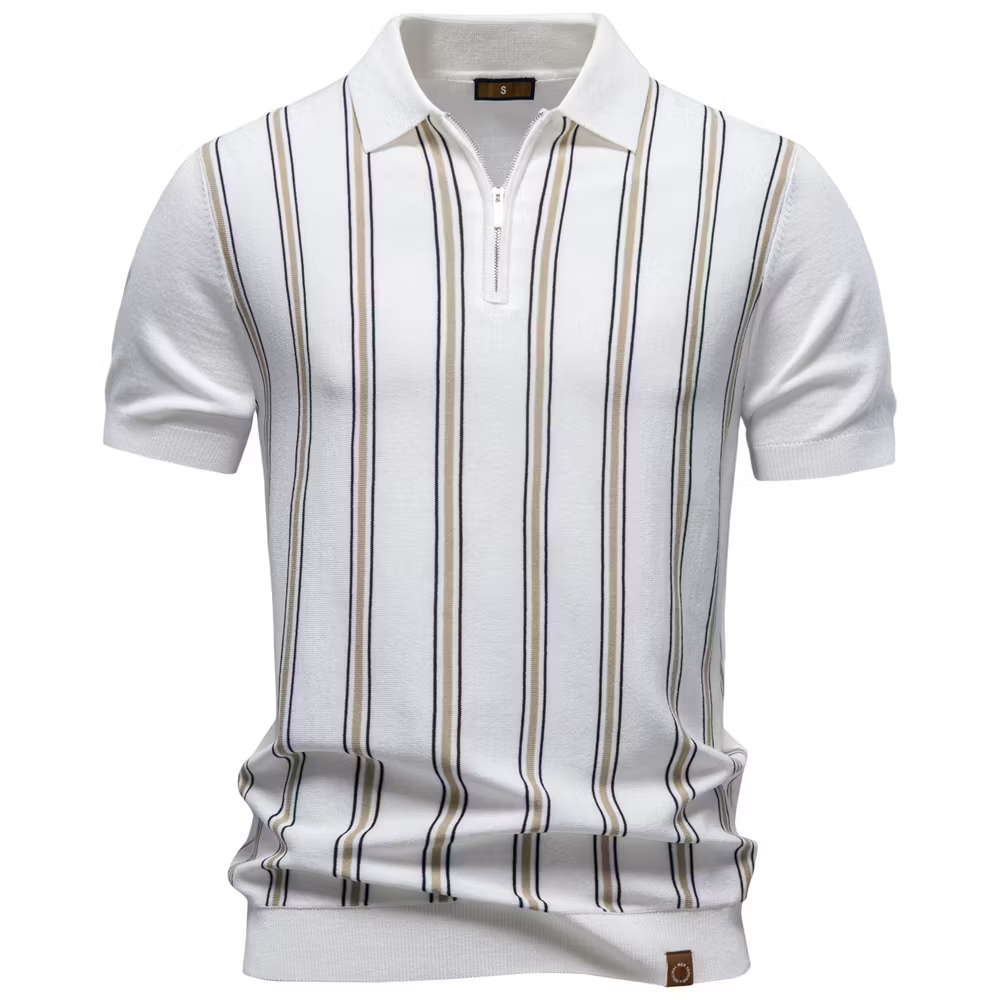 Men's Striped Zip-Up Knit Polo Shirt