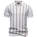 Men's Striped Zip-Up Knit Polo Shirt