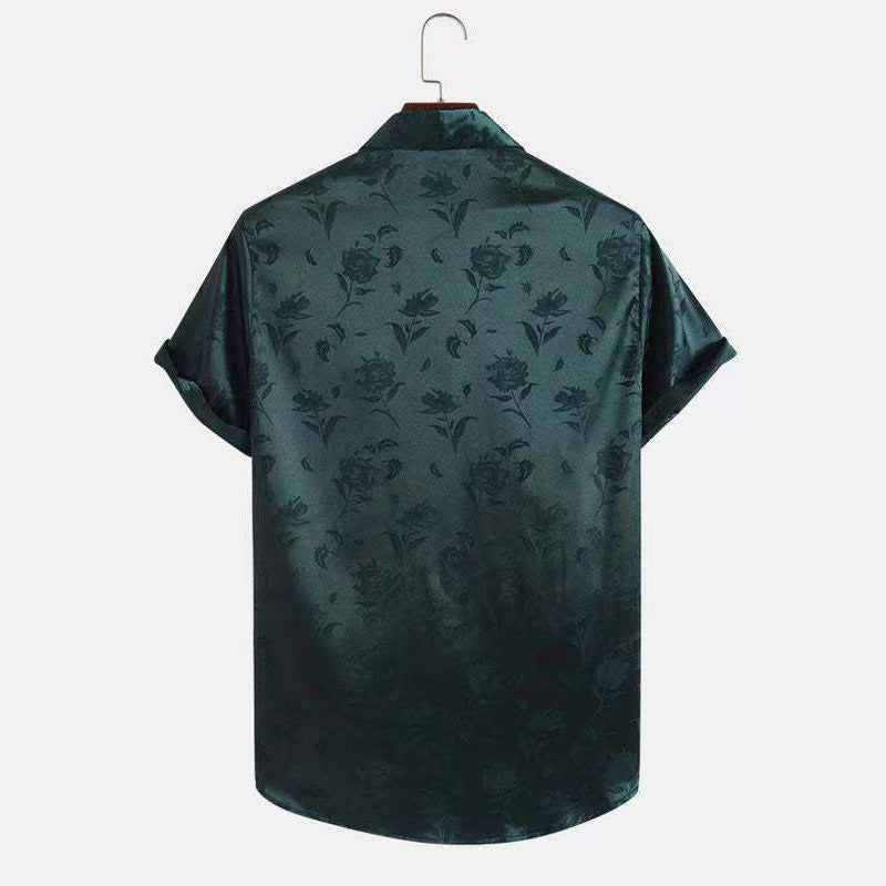 Men's Satin Jacquard Short-Sleeve Shirt with Collar