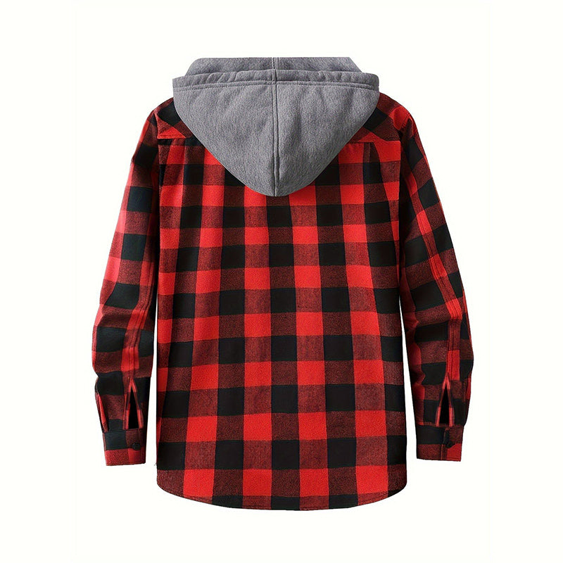 Hooded Plaid Button Down Flannel Shirt
