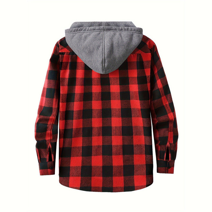 Hooded Plaid Button Down Flannel Shirt