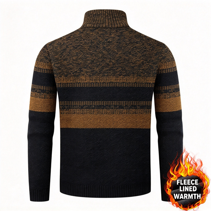 Quarter Zip Striped Fleece Lined Sweater
