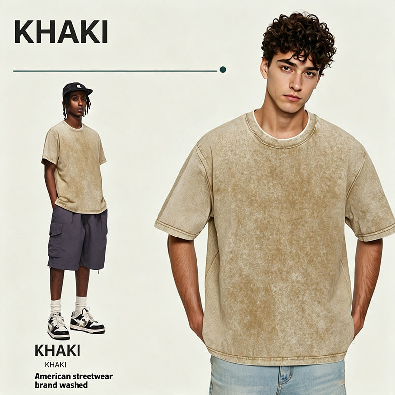 Distressed loose-fit pure cotton T-shirt