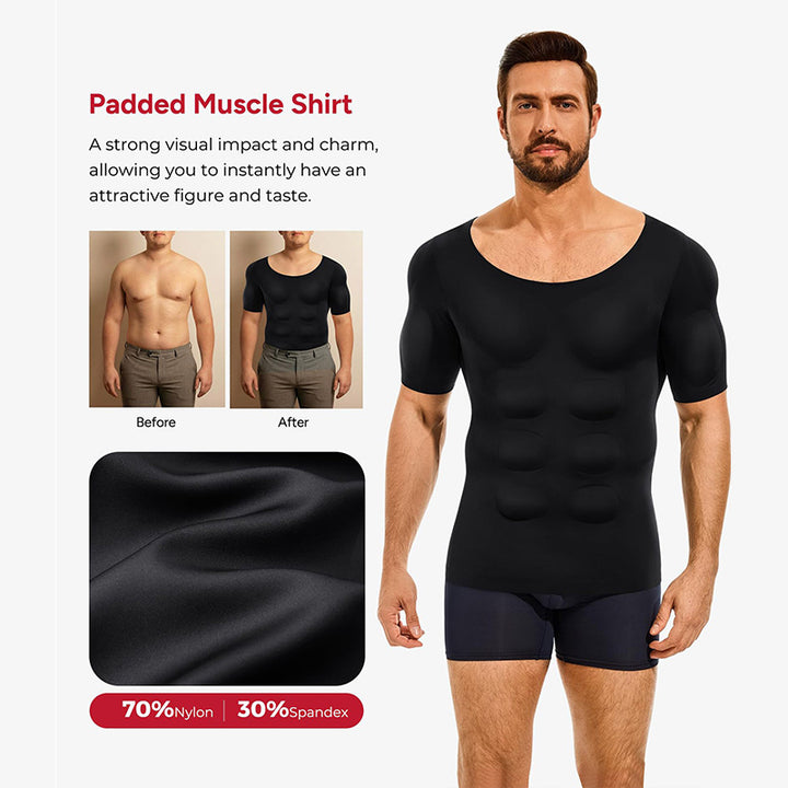 Men Body Shaper Padded Muscle Shirt