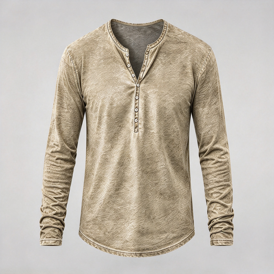 Retro Washed Henley Long Sleeve Shirt