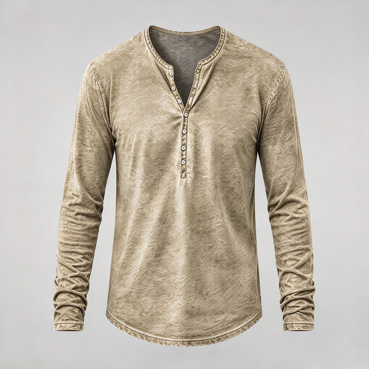 Retro Washed Henley Long Sleeve Shirt