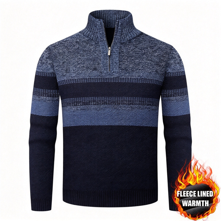 Quarter Zip Striped Fleece Lined Sweater