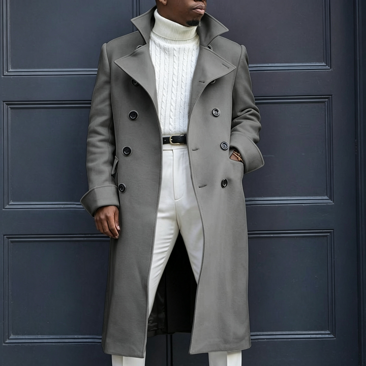 Men Double Breasted Long Trench Coat