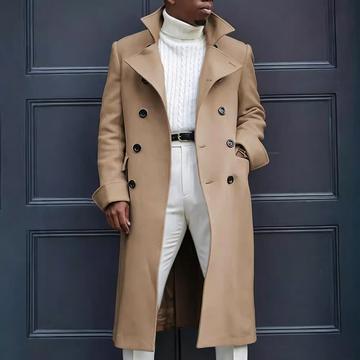 Men Double Breasted Long Trench Coat