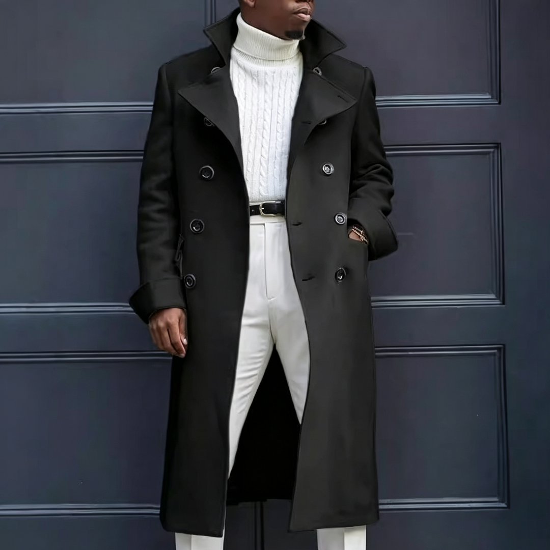 Men Double Breasted Long Trench Coat