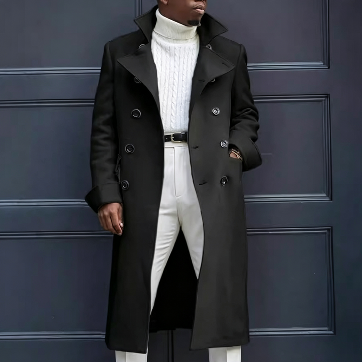 Men Double Breasted Long Trench Coat