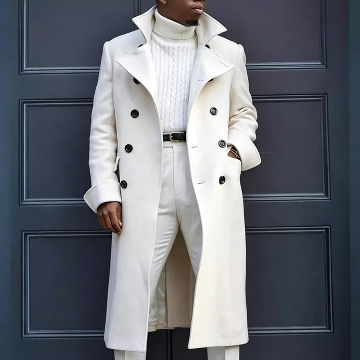 Men Double Breasted Long Trench Coat