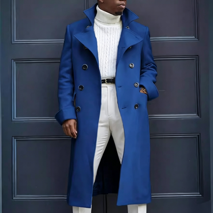 Men Double Breasted Long Trench Coat