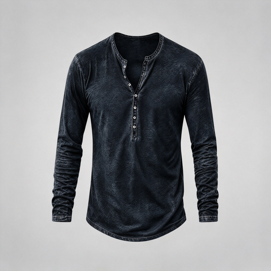 Retro Washed Henley Long Sleeve Shirt