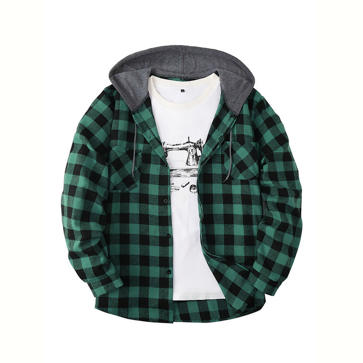 Hooded Plaid Button Down Flannel Shirt