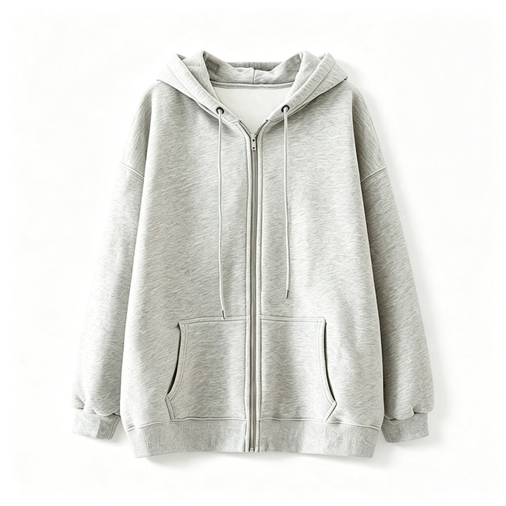 Loose-fit hooded zip-up jacket