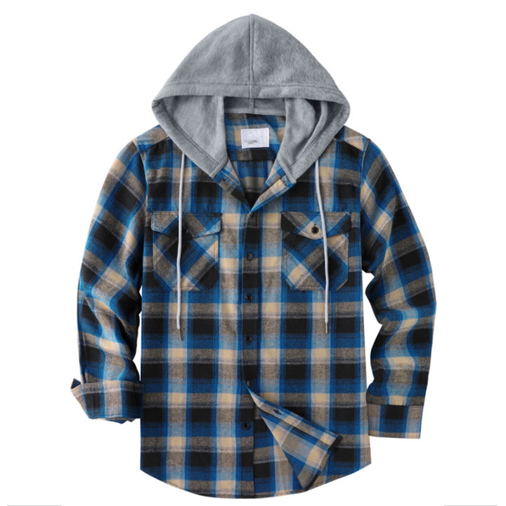 Hooded Plaid Long Sleeve Button Shirt