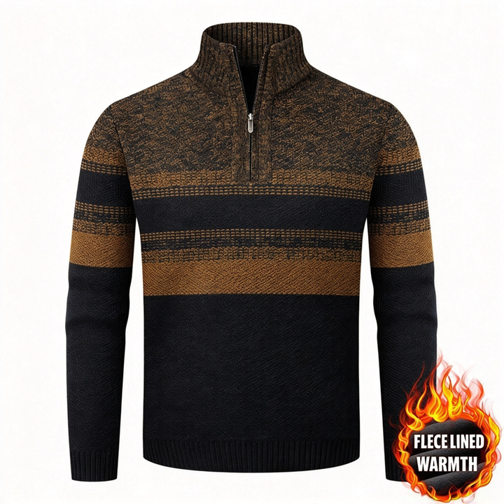 Quarter Zip Striped Fleece Lined Sweater