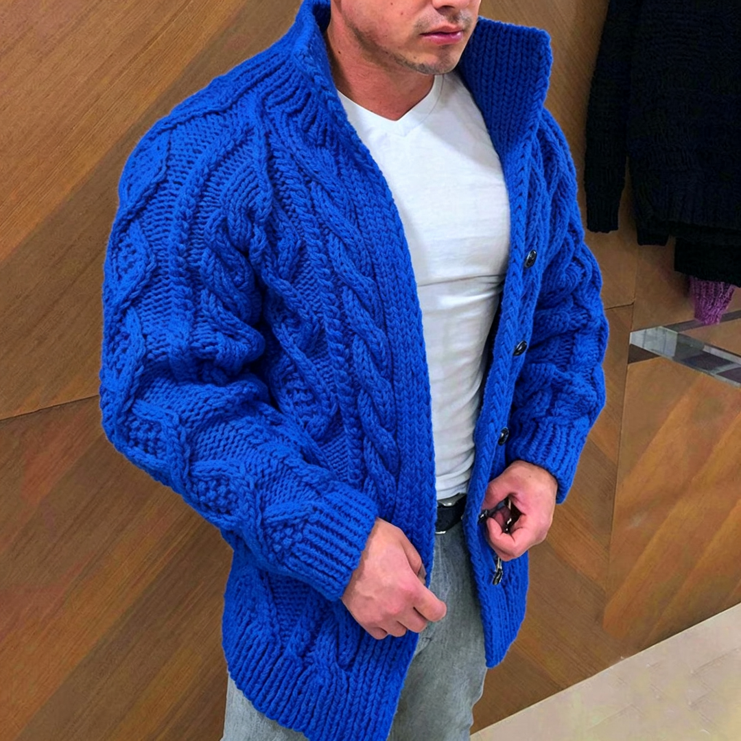 Stand Collar Cable Knit Button Cardigan