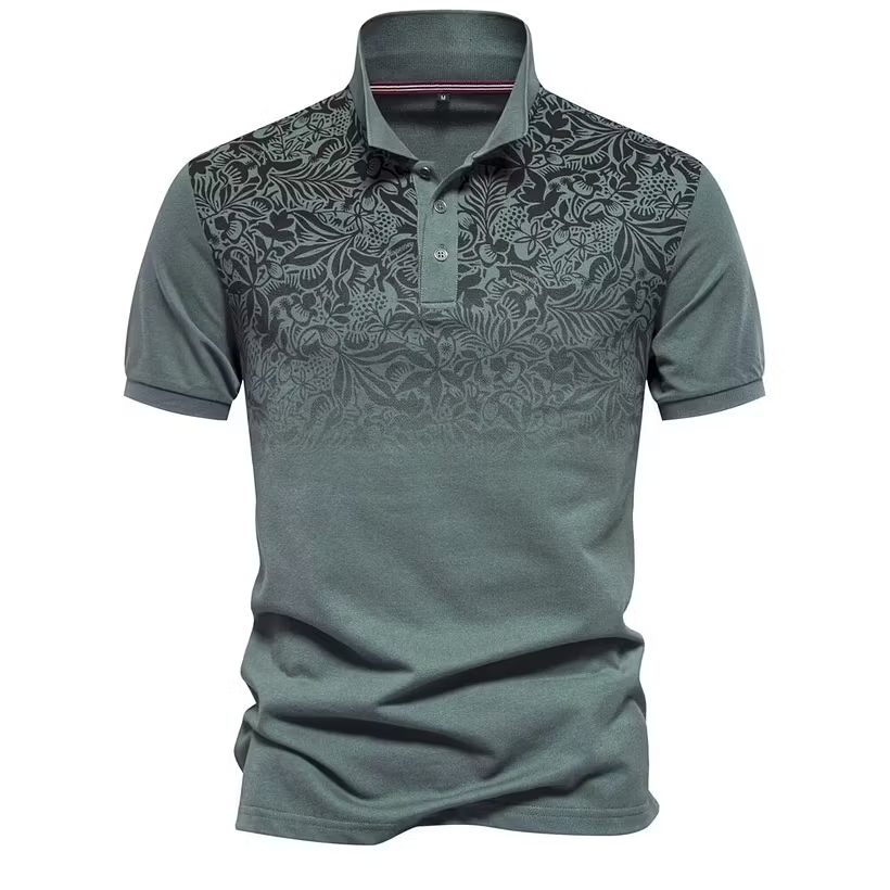 New Design Gradient Print Cotton Polo Shirt