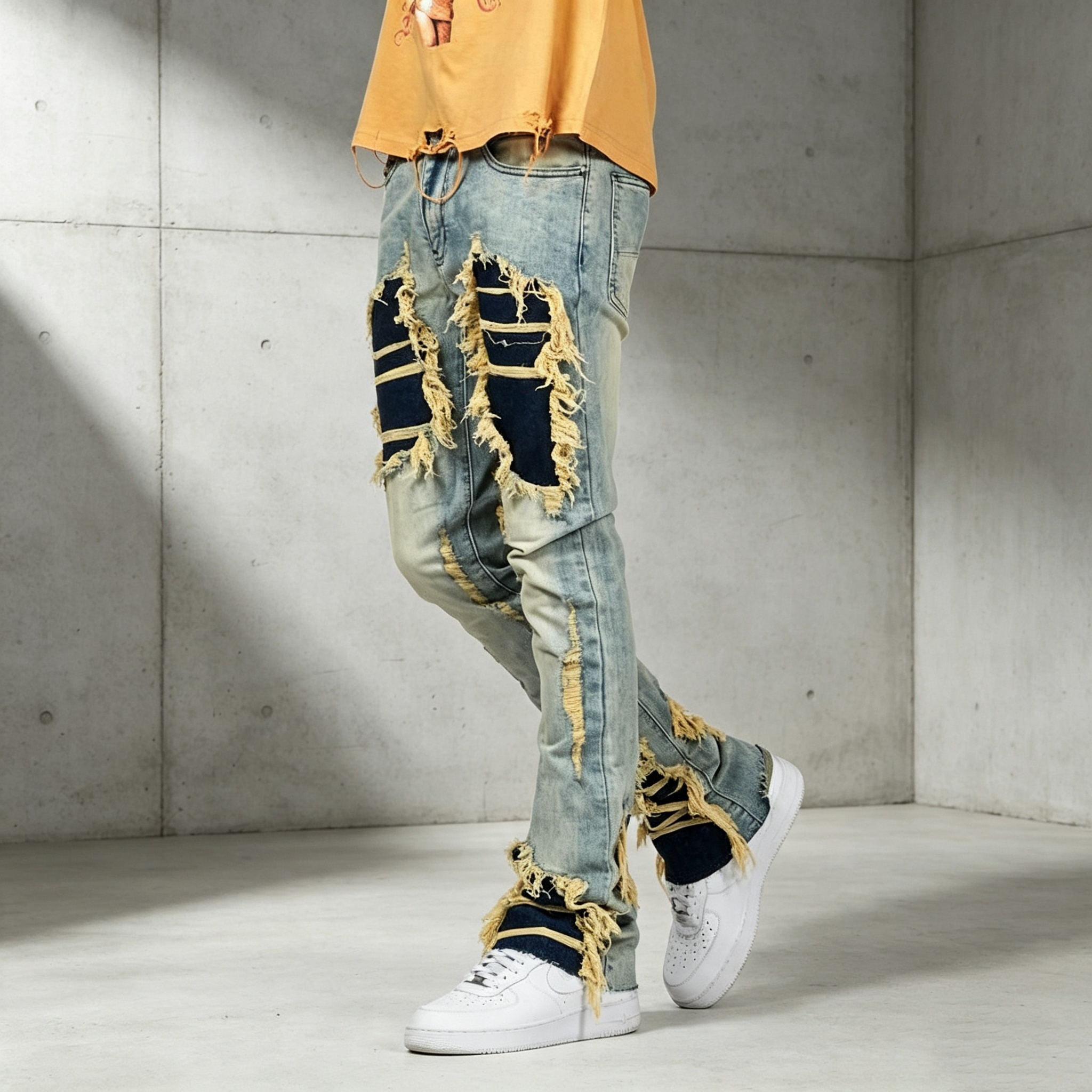 Vintage washed distressed ripped jeans