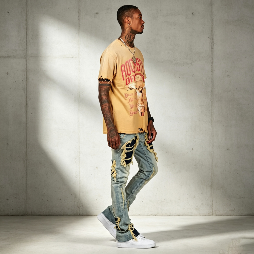 Vintage washed distressed ripped jeans