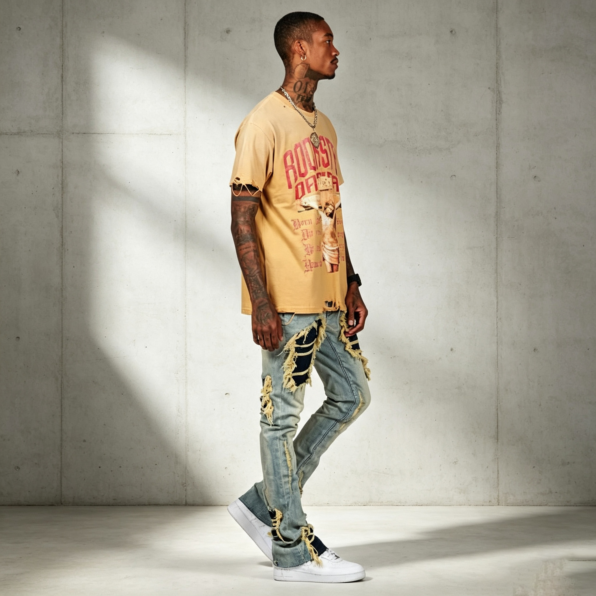 Vintage washed distressed ripped jeans