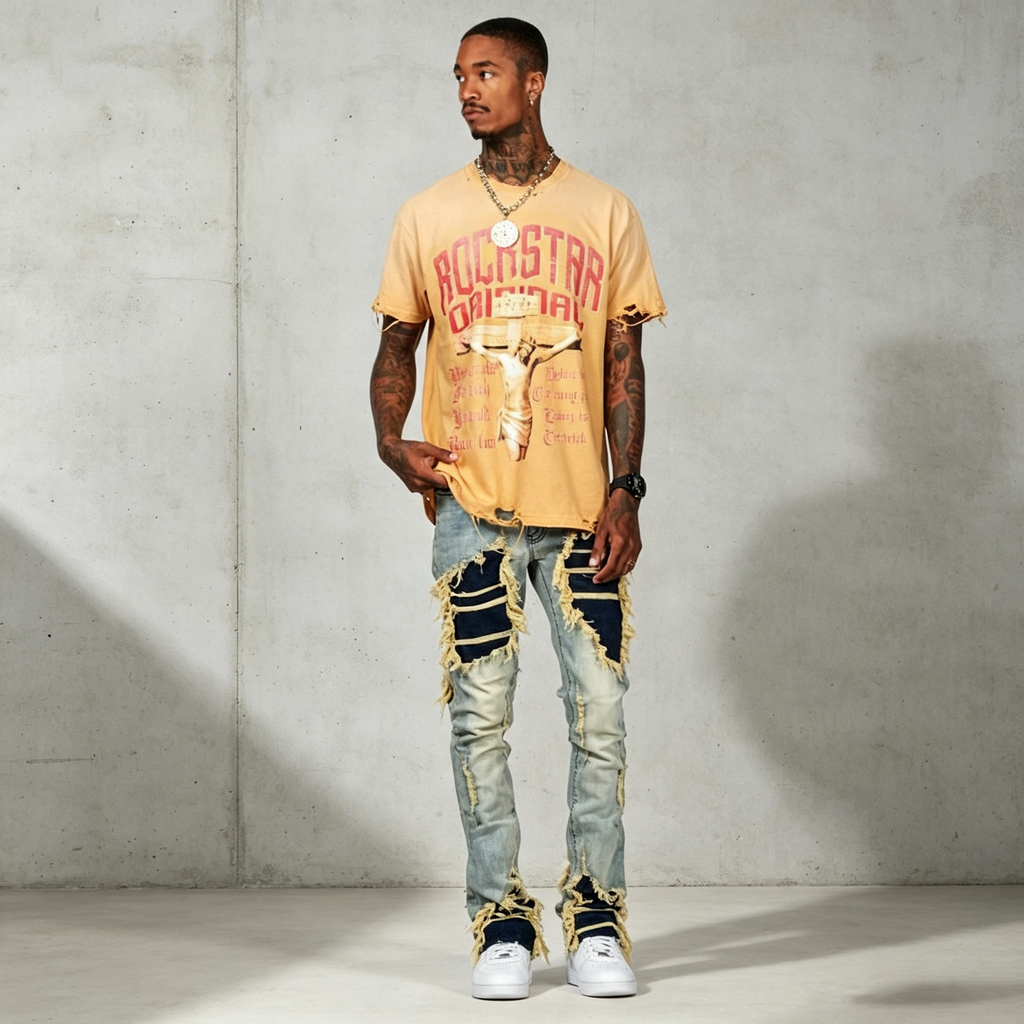 Vintage washed distressed ripped jeans
