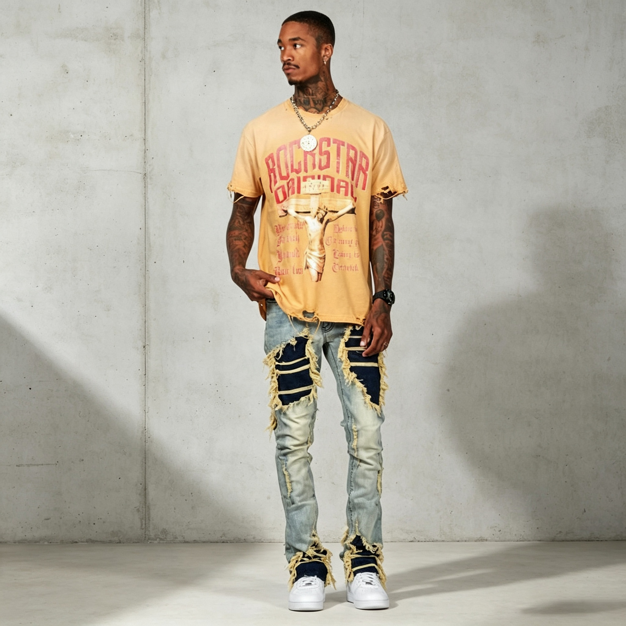 Vintage washed distressed ripped jeans
