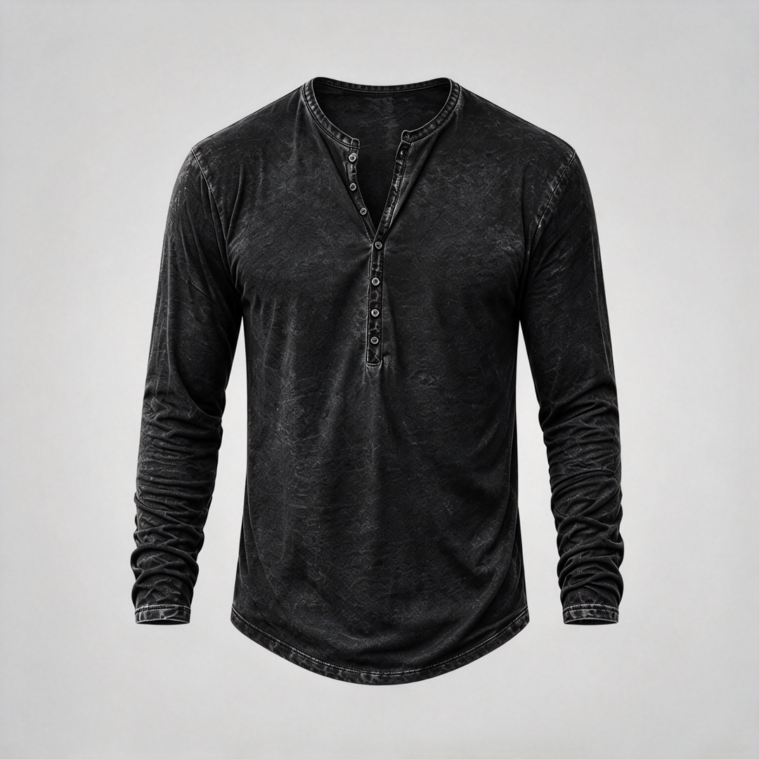 Retro Washed Henley Long Sleeve Shirt