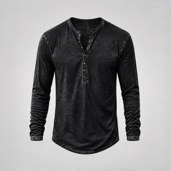 Retro Washed Henley Long Sleeve Shirt