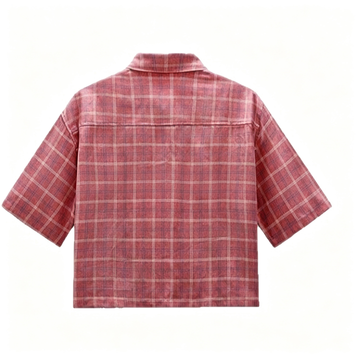 Spider Print Plaid Short Sleeve Button Shirt