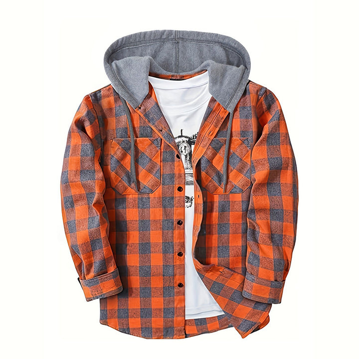 Hooded Plaid Button Down Flannel Shirt