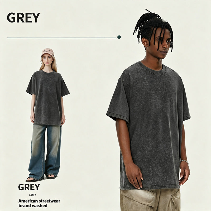 Distressed loose-fit pure cotton T-shirt