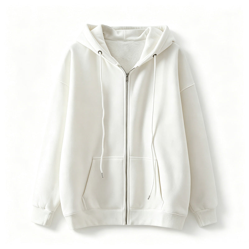 Loose-fit hooded zip-up jacket