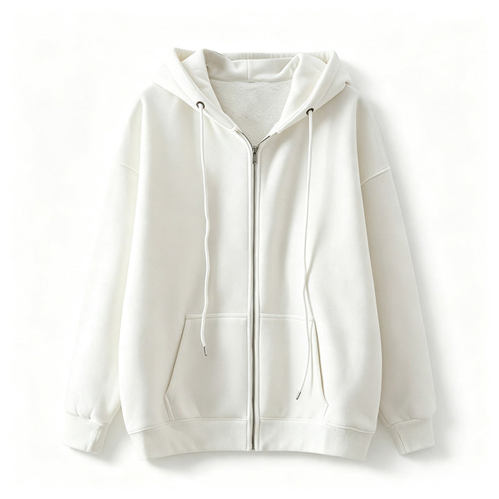 Loose-fit hooded zip-up jacket