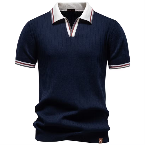 Casual Pure Cotton Color-block Polo Shirt