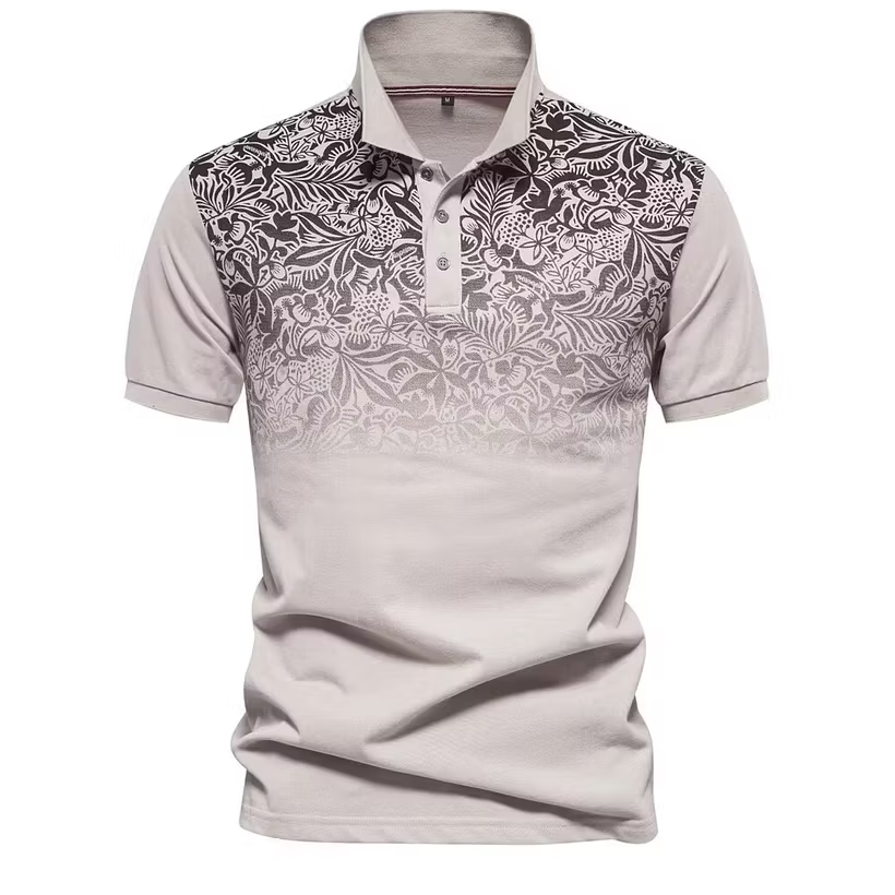 New Design Gradient Print Cotton Polo Shirt