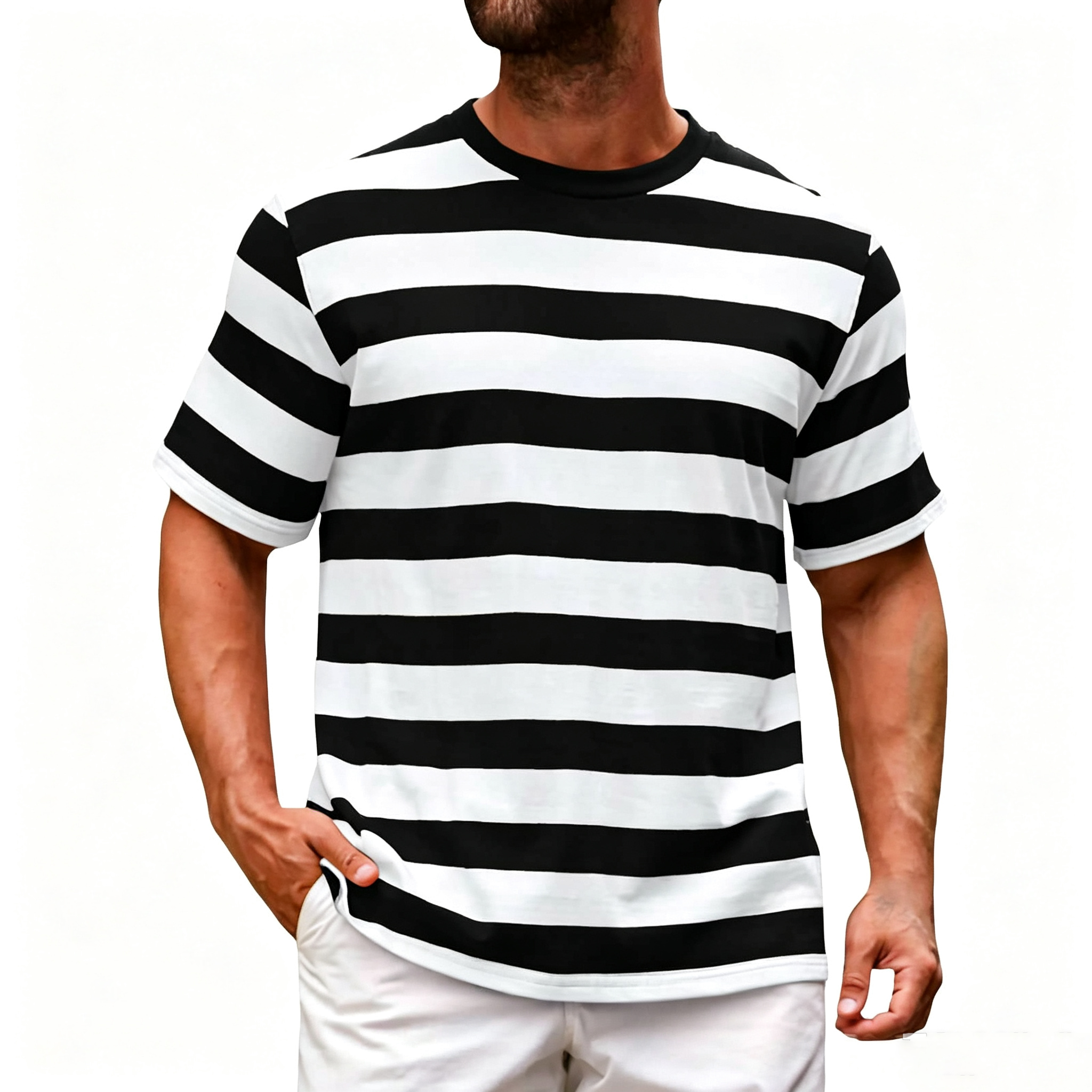 Men Striped 3D Print Short Sleeve Tee